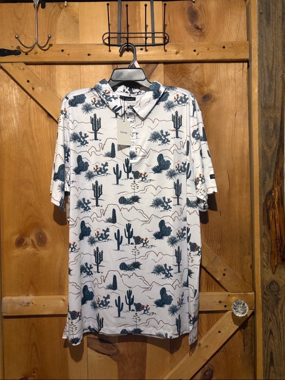 Men's White Desert Cactus Print Polo Shirt